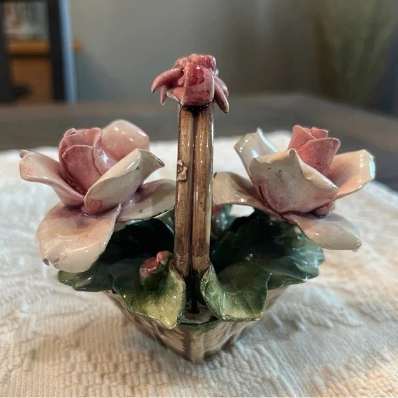 Vintage Capodimonte Italian Porcelain Flowers In Basket - Picture 4 of 12